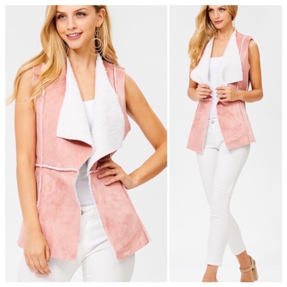 Classic Pink Sherpa Suede Vest - Picture 3 of 7